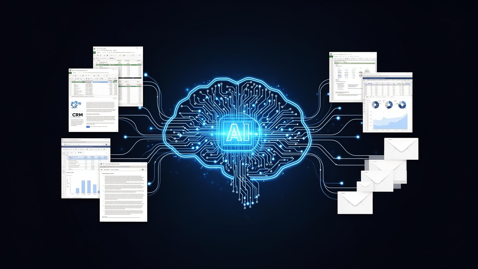 Dati aziendali che convergono in un sistema AI centralizzato